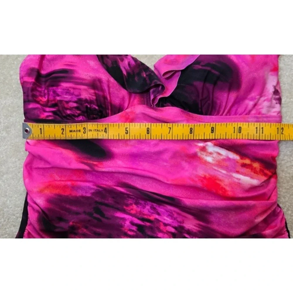 DKNY Ruffle Plunge Tummy Control 1 Piece Swimsuit Womens S Fushia/BlacK NWT - Picture 8 of 13